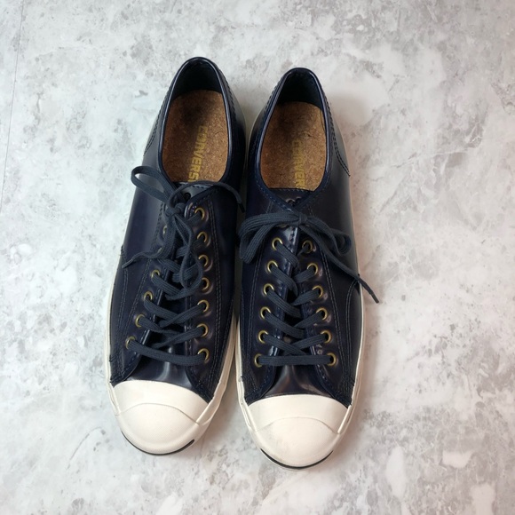 navy leather converse